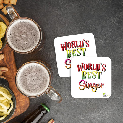 WB088 World's Best Singer MDF Wooden Coaster by Kruzroyal | Gift for Singer | Unique Novelty Present | 9cm x 9cm | Coffee Tea MDF Wooden Coaster