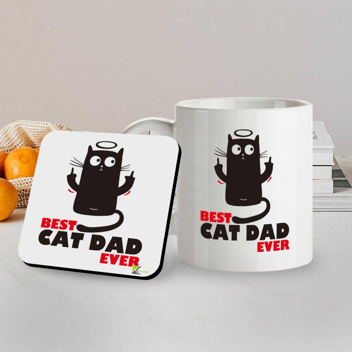 Kruzroyal SM053 Best Cat Dad Ever/Cat Lover - 11OZ Mug & Matching Coaster Set - for Cat Father Dad Person