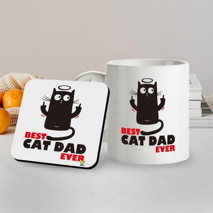 Kruzroyal SM053 Best Cat Dad Ever/Cat Lover - 11OZ Mug & Matching Coaster Set - for Cat Father Dad Person