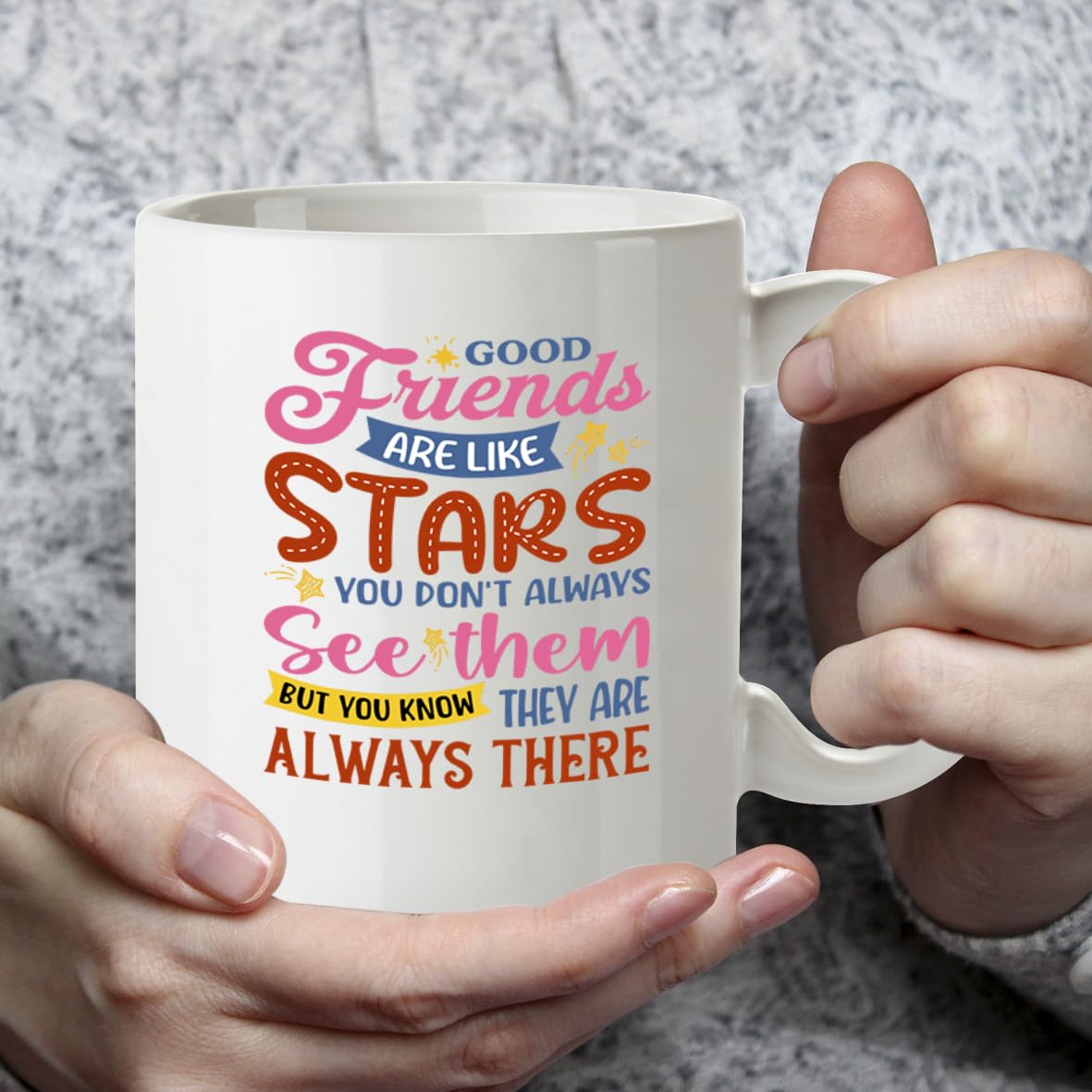 Kruzroyal Best Friend Mug Good Friends are Like Stars - 11oz Ceramic Coffee Tea Cup Gift for Women Friends Birthday Long Distance Friendship - Dishwasher Microwave Safe Sentimental Present