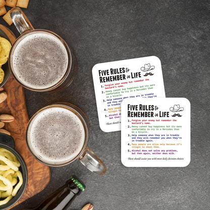 CS597 Five rules to remember in life Novelty Funny Coffee Tea Drink Gift Glossy MDF Wooden Coaster | Gifts for Dad, Him, Colleague – Sarcastic Wooden Drink Mat – Birthday, Fathers Day & Gag Gift