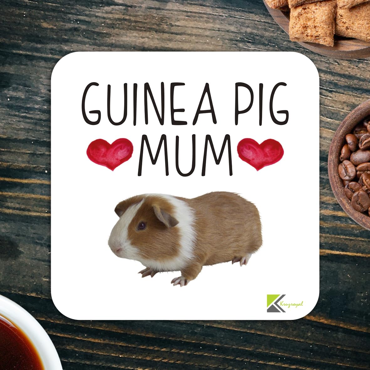 CS864 Guinea Pig Mum Novelty Funny Coffee Tea Drink Gift Glossy MDF Wooden Coaster for Guinea Pig Lover, Owner, Her - Birthday, Pet Themed Desk Accessory