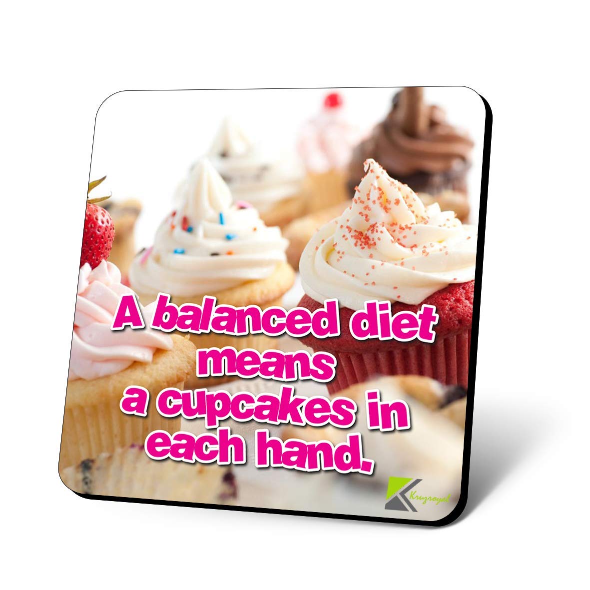 CS1149 A Balanced Diet Means a Cupcakes in Each Hand Novelty Funny Coffee Tea Drink Gift Glossy MDF Wooden Coaster