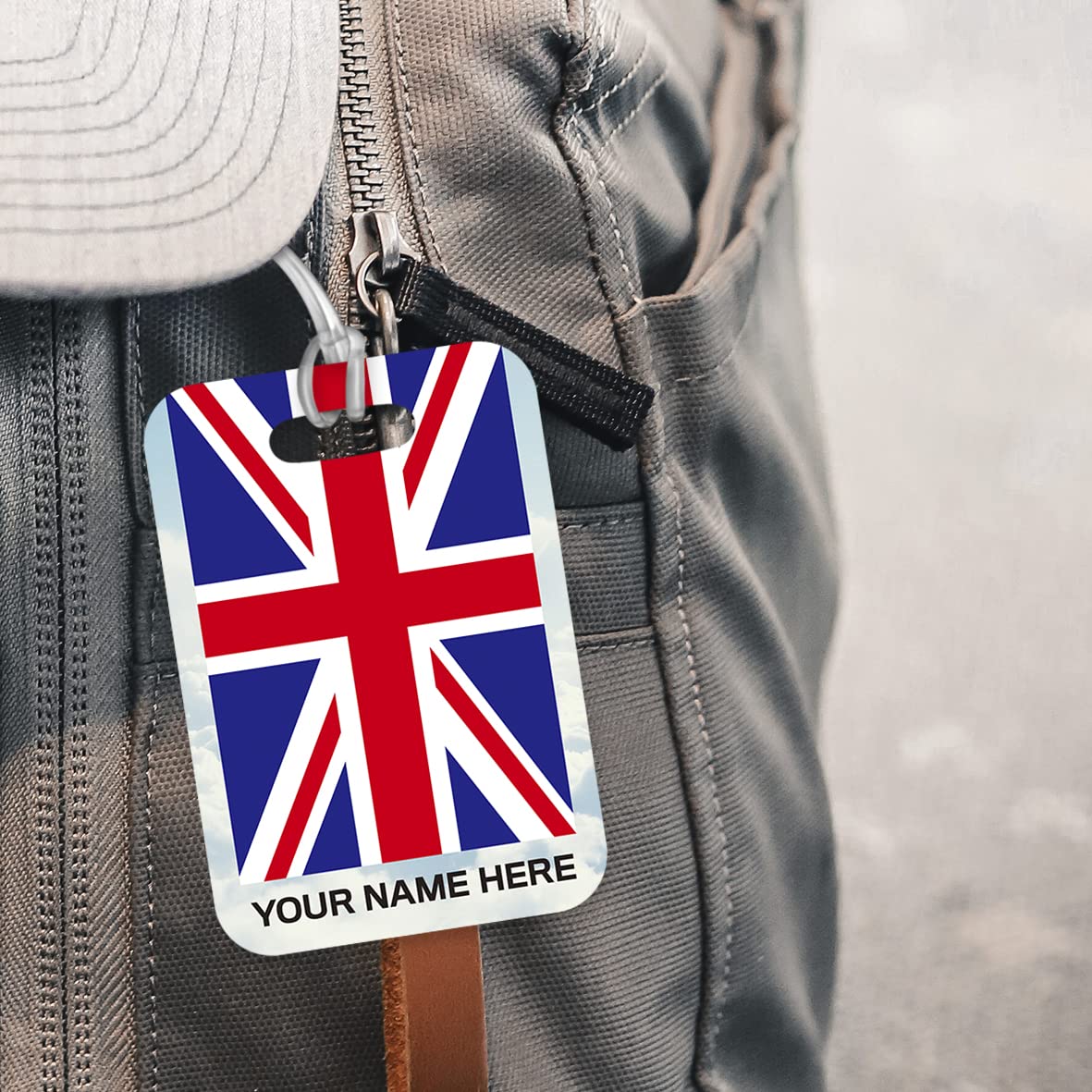 PLT262 Personalised Name with UK Union Jack Flat Novelty Funny Unique Designer Gift Glossy Plastic Suitcase Luggage Tag
