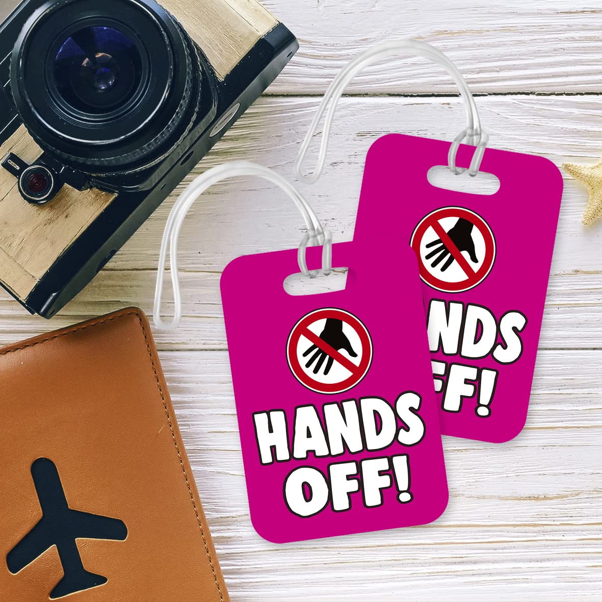 LT224 Hands Off! Novelty Funny Unique Designer Gift Glossy Plastic Suitcase Luggage Tag