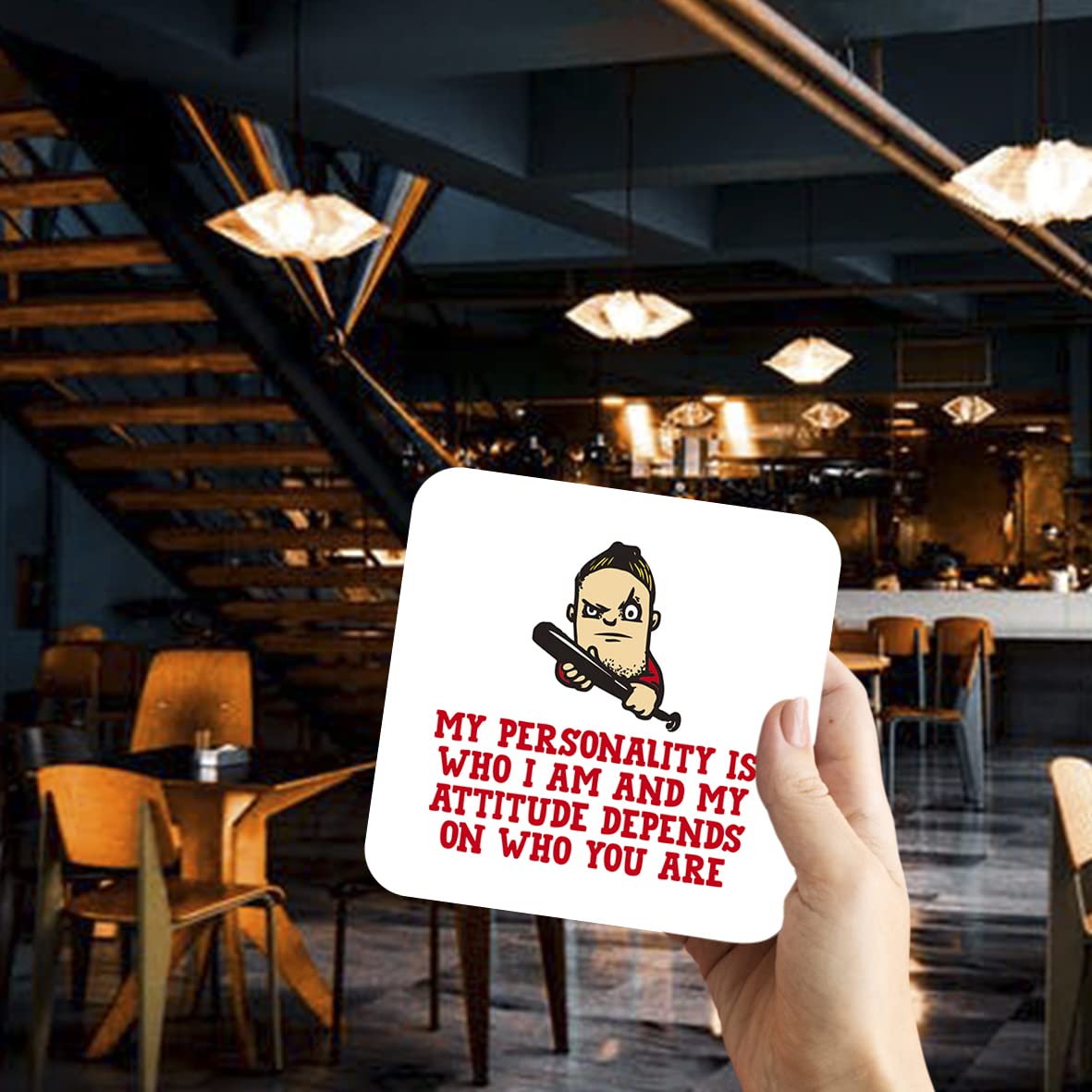 CS445 My Personality is who i am and My Attitude Depends on who You are Novelty Funny Coffee Tea Drink Gift Glossy MDF Wooden Coaster