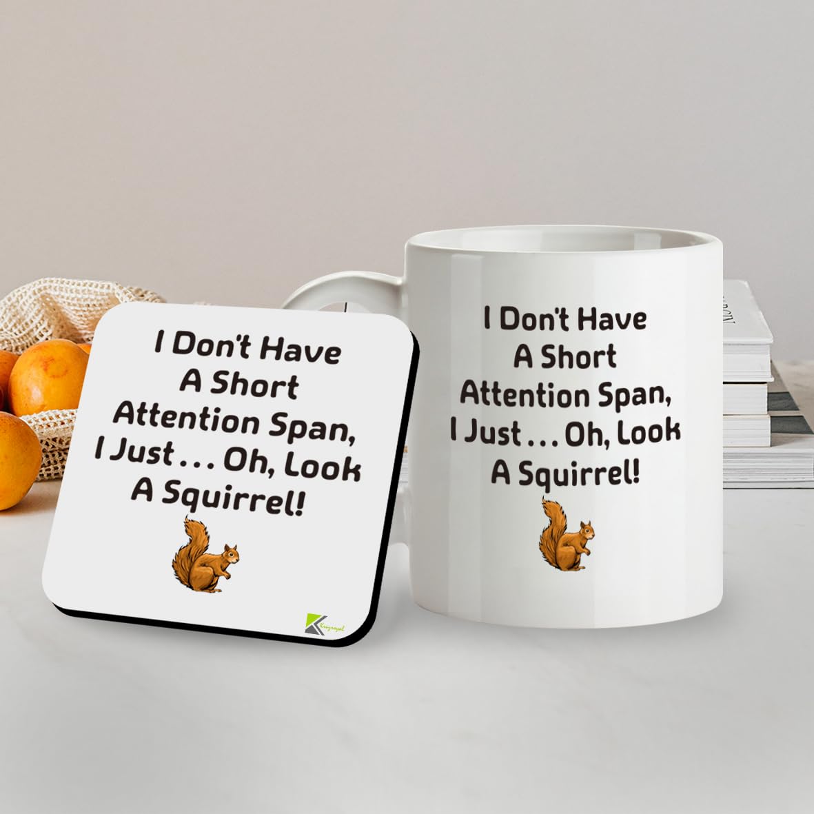 Kruzroyal SM080 I Don't Have a Short Attention Span,i just. oh,Look a Squirrel! - 11OZ Mug & Matching Coaster Set