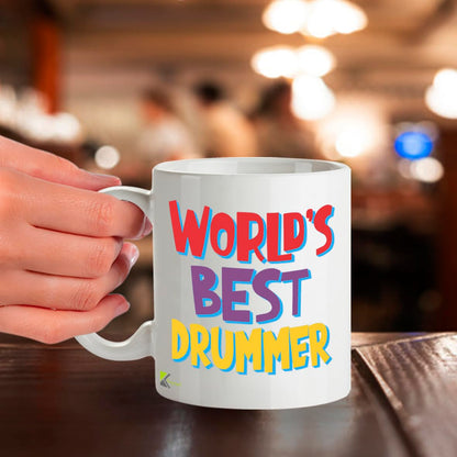 Kruzroyal DZ820 World's Best Drummer Mug 11oz - White Ceramic Coffee & Tea Cup for Musicians, Band Members - Ideal Birthday, Holiday Present