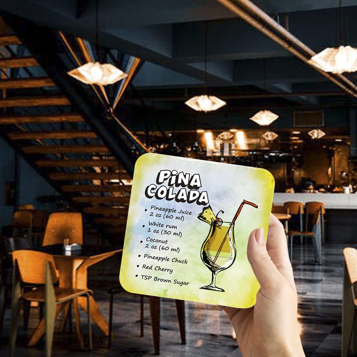 CS693 Drink Recipe Pina Colada Novelty Funny Coffee Tea Drink Gift Glossy MDF Wooden Coaster