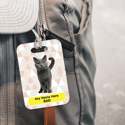 PLT252 Personalised Name's Bag with Cat Image Novelty Funny Unique Designer Gift Glossy Plastic Suitcase Luggage Tag