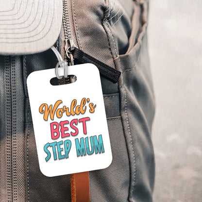 LT419 World's Best Step Mum Novelty Funny Unique Designer Gift, Suitcase, Glossy Plastic Luggage Tag for Step Mum