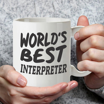 Kruzroyal DZ840 World's Best Interpreter Mug 11oz - White Ceramic Cup for Translator, Linguist, BSL - Ideal Birthday, Thank You, Leaving Present