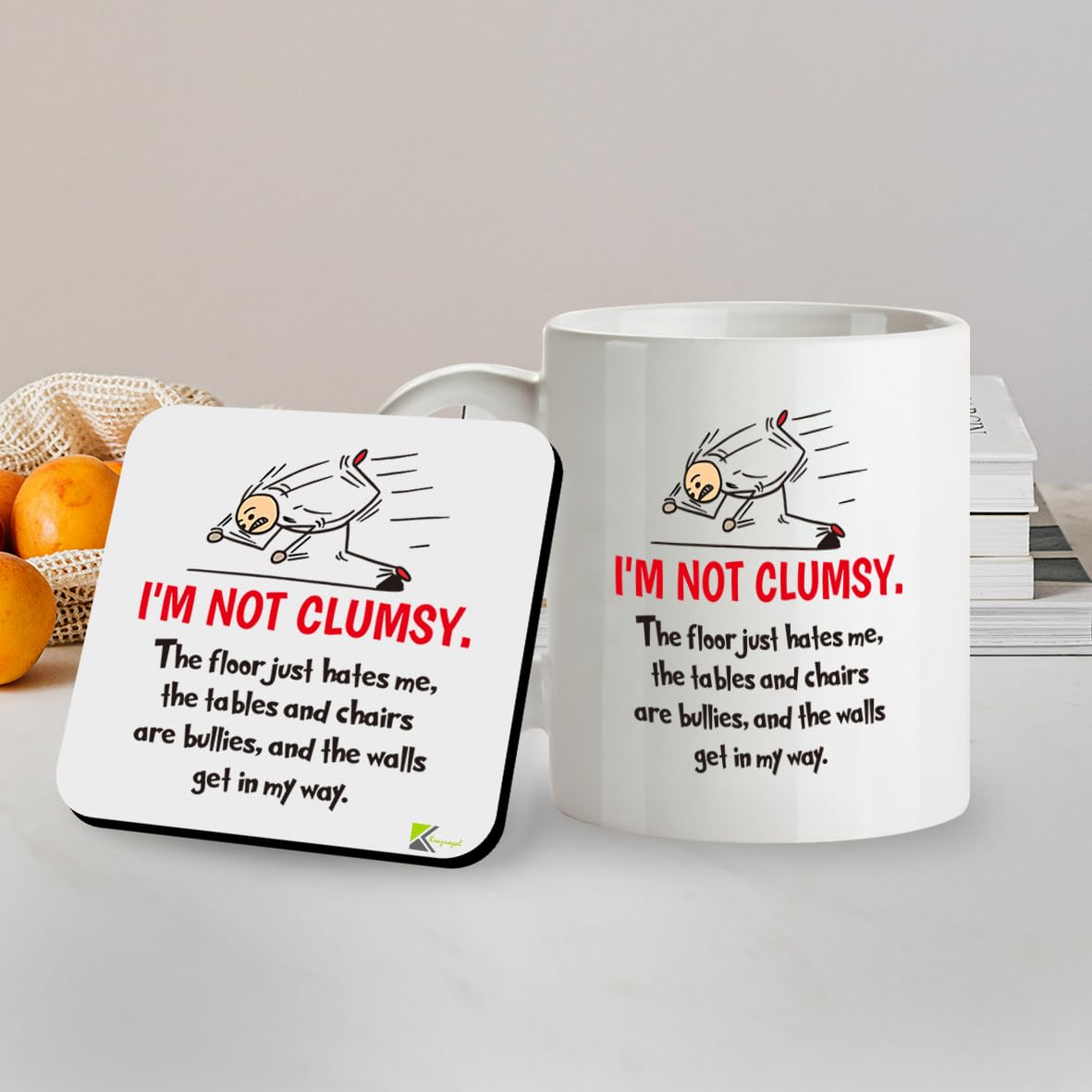 SM020 'I'm Not Clumsy' Funny Novelty Mug and Coaster Set - 11oz Sarcastic Quote Coffee Cup - Gag Gift for Men, Women, Coworkers