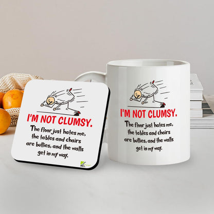 SM020 'I'm Not Clumsy' Funny Novelty Mug and Coaster Set - 11oz Sarcastic Quote Coffee Cup - Gag Gift for Men, Women, Coworkers