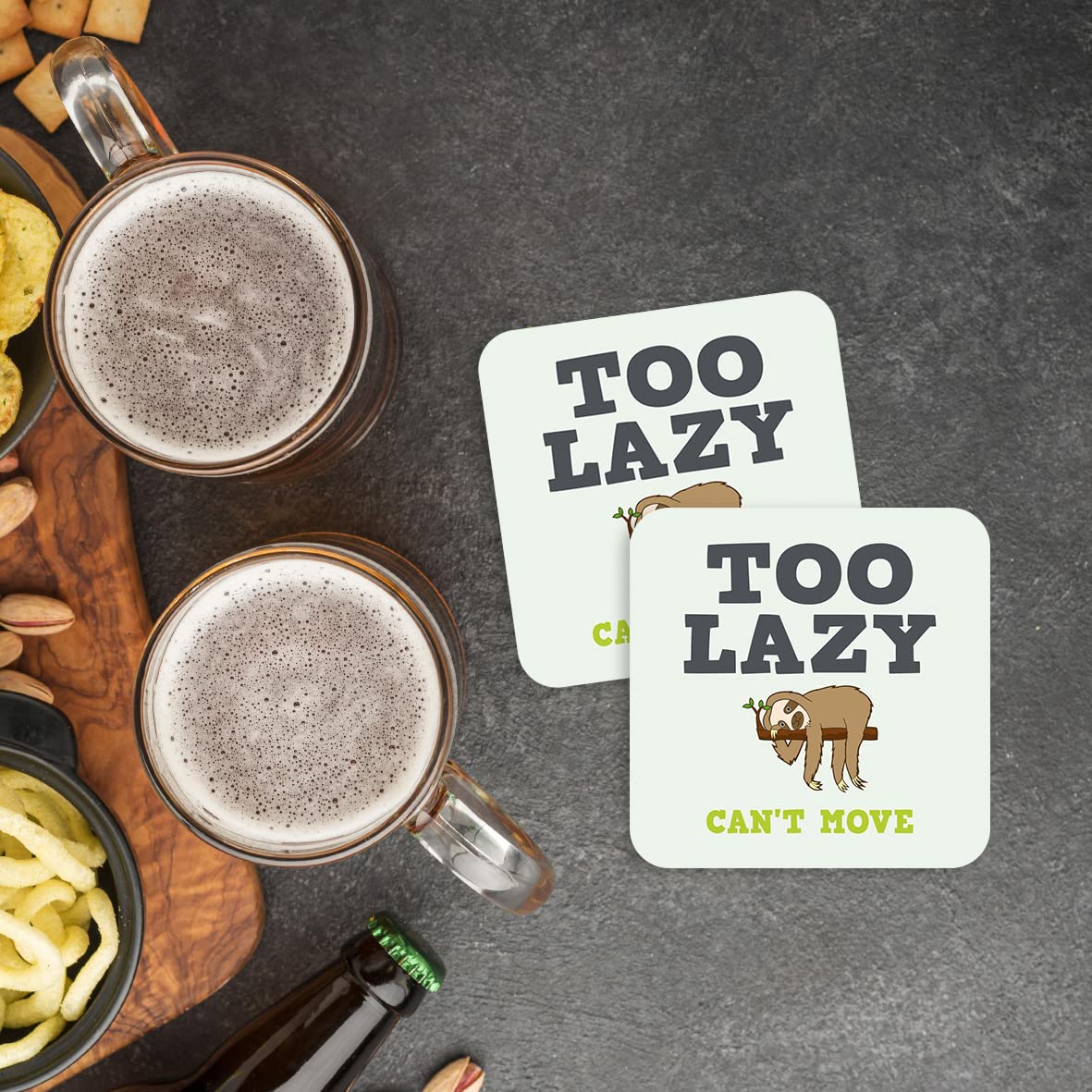 CS639 Too Lazy : Can't Move Novelty Funny Coffee Tea Drink Gift Glossy MDF Wooden Coaster