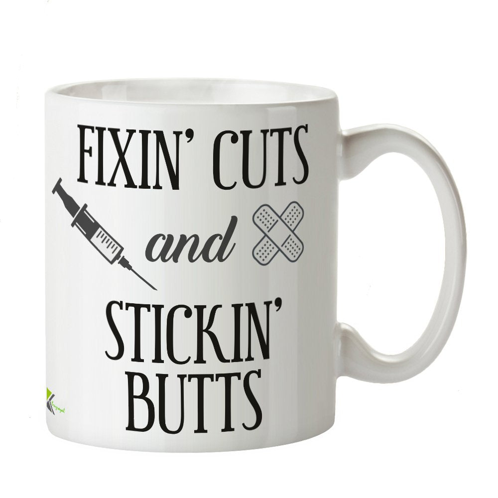Kruzroyal DZ396 Fixin' cuts and stickin' Butts Funny Novelty Great Gift Idea Coffee Tea Mug