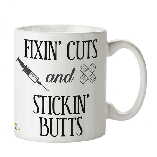 Kruzroyal DZ396 Fixin' cuts and stickin' Butts Funny Novelty Great Gift Idea Coffee Tea Mug