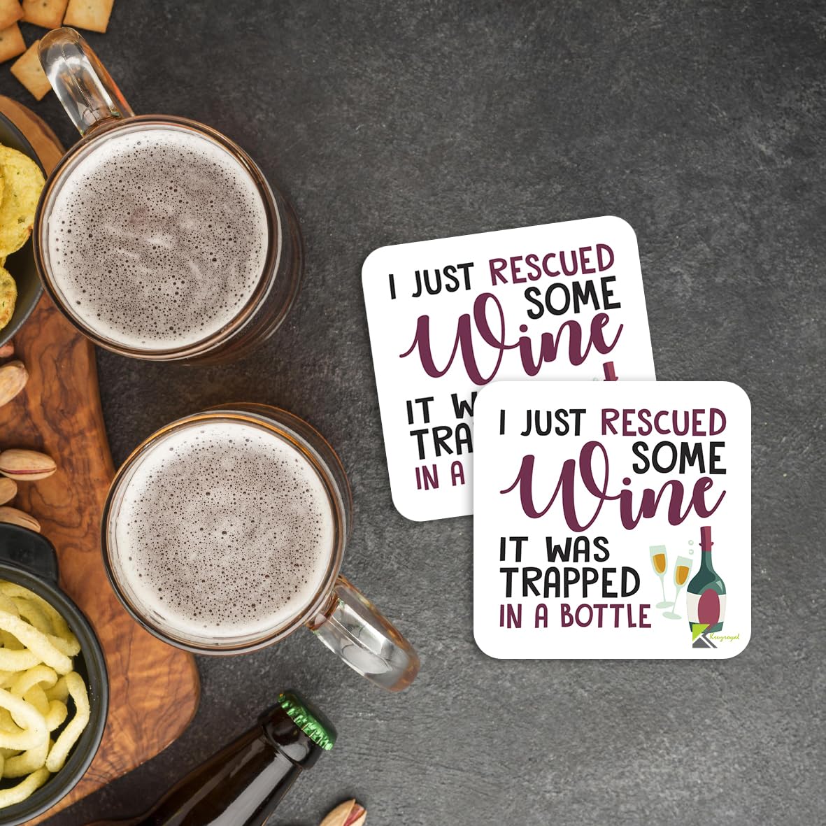 CS986 I just rescued some wine, it was trapped in a bottle Novelty Funny Coffee Tea Drink Gift Glossy MDF Wooden Coaster Humorous Gift for Women, Her, Friend, Mum - Home Bar Kitchen Accessory