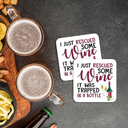 CS986 I just rescued some wine, it was trapped in a bottle Novelty Funny Coffee Tea Drink Gift Glossy MDF Wooden Coaster Humorous Gift for Women, Her, Friend, Mum - Home Bar Kitchen Accessory