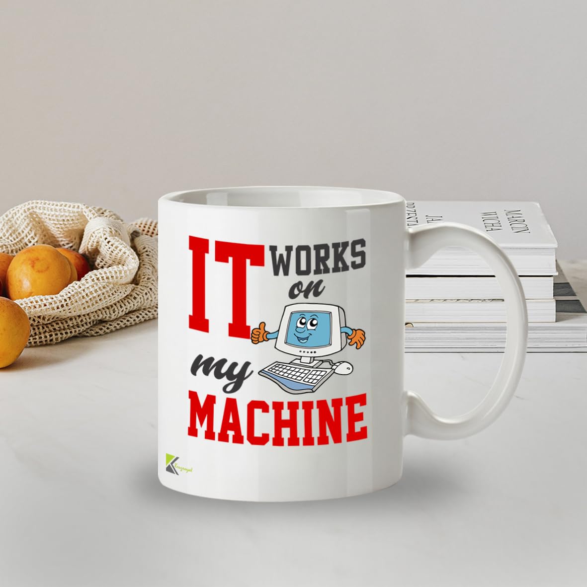 Kruzroyal DZ949 Funny IT Coffee Mug | 11oz White Ceramic Programmer Gift | It Works On My Machine Sarcastic Tech Humor Mug with Retro Computer Design