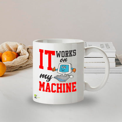 Kruzroyal DZ949 Funny IT Coffee Mug | 11oz White Ceramic Programmer Gift | It Works On My Machine Sarcastic Tech Humor Mug with Retro Computer Design
