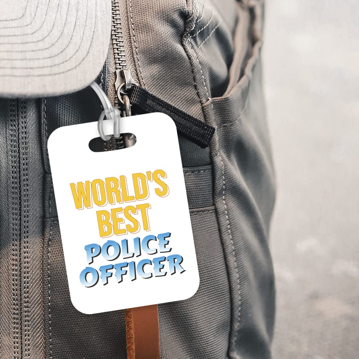 LT448 World's Best Police Officer Novelty Funny Unique Designer Gift, Suitcase, Glossy Plastic Luggage Tag for Police Officer