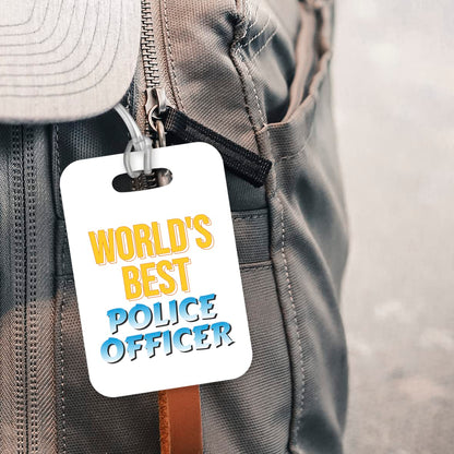 LT448 World's Best Police Officer Novelty Funny Unique Designer Gift, Suitcase, Glossy Plastic Luggage Tag for Police Officer