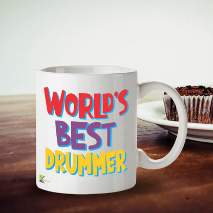 Kruzroyal DZ820 World's Best Drummer Mug 11oz - White Ceramic Coffee & Tea Cup for Musicians, Band Members - Ideal Birthday, Holiday Present