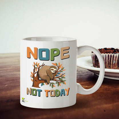 Kruzroyal DZ968 Nope Not Today Sloth Coffee Mug - Funny Sarcastic Anti-Morning Gift for Men, Women, Friends, Coworkers, Mom, Dad - 11oz White Ceramic