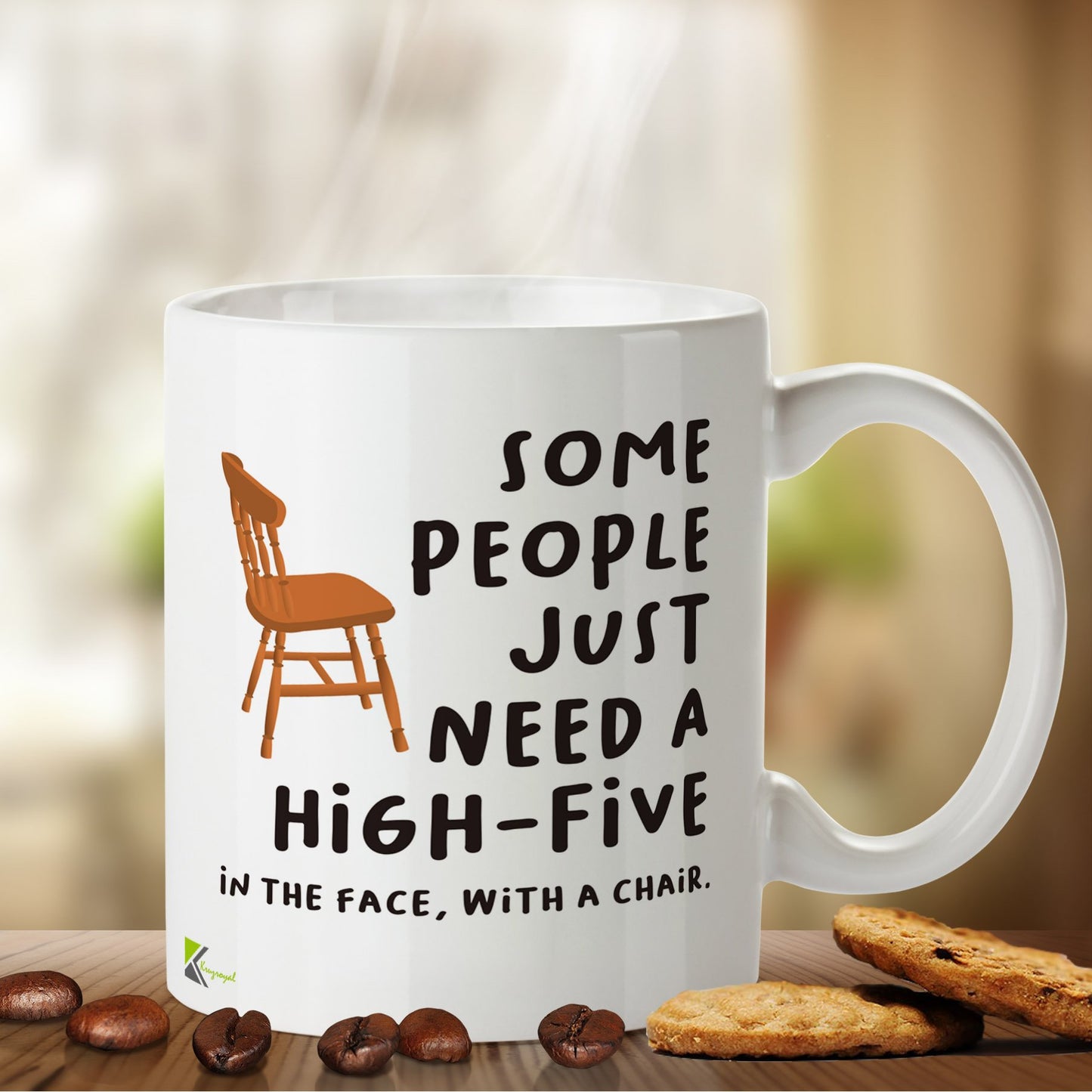 Kruzroyal DZ438 Some People Just Need A High-Five in The face, with a Chair. Funny Novelty Great Gift Idea Coffee Tea Mug