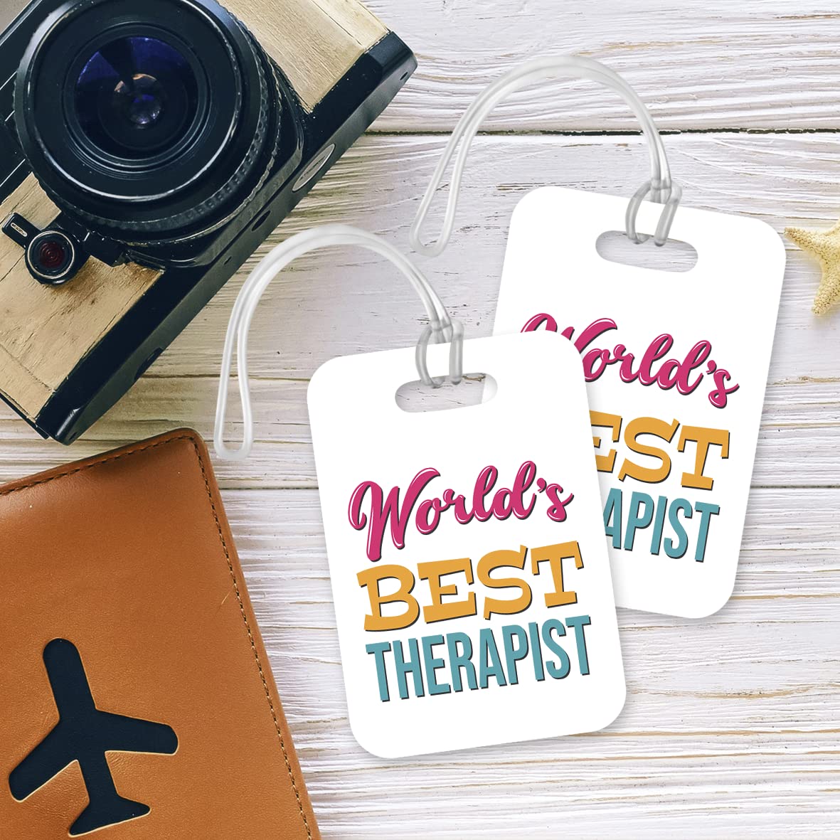 LT444 World's Best Therapist Novelty Funny Unique Designer Gift, Suitcase, Glossy Plastic Luggage Tag for Therapist