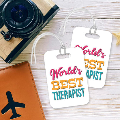 LT444 World's Best Therapist Novelty Funny Unique Designer Gift, Suitcase, Glossy Plastic Luggage Tag for Therapist
