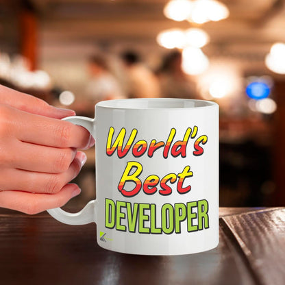 Kruzroyal DZ881 World's Best Developer Mug 11oz - White Ceramic Cup for Programmer, Coder, Engineer - Funny Birthday, Thank You Present