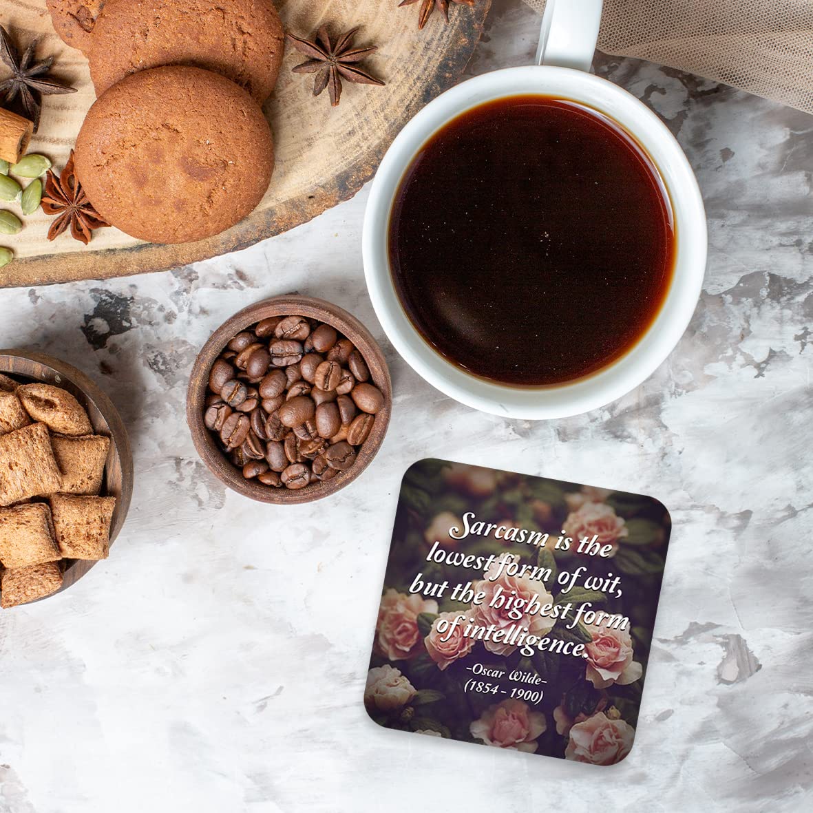 CS771 Sarcasm is The Lowest Form of wit, but The Highest Form of Intelligence. - Oscar Wilde (1854-1900) Novelty Funny Coffee Tea Drink Gift Glossy MDF Wooden Coaster