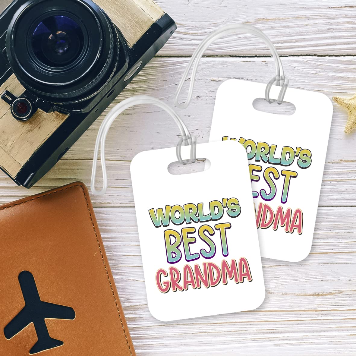 LT424 World's Best Grandma Novelty Funny Unique Designer Gift, Suitcase, Glossy Plastic Luggage Tag for Grandma
