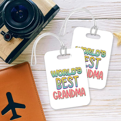 LT424 World's Best Grandma Novelty Funny Unique Designer Gift, Suitcase, Glossy Plastic Luggage Tag for Grandma