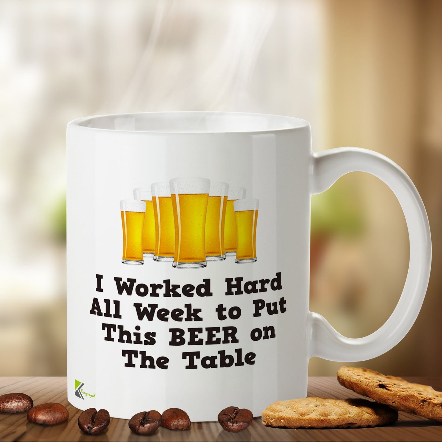 Kruzroyal DZ433 I Worked Hard All Week to Put This Beer on The Table Funny Novelty Great Gift Idea Coffee Tea Mug