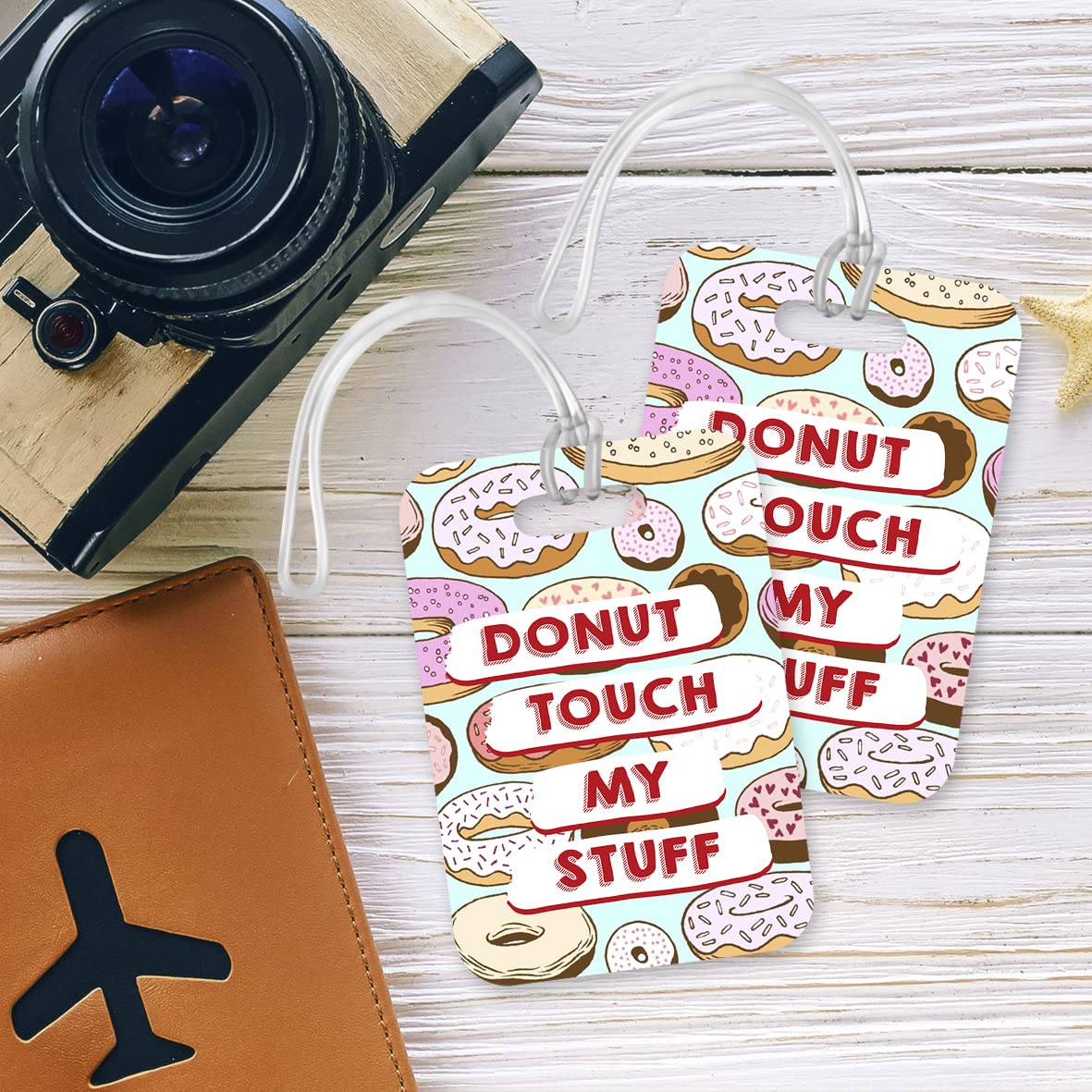 LT129 Donut Touch My Stuff Novelty Funny Unique Designer Gift Glossy Plastic Suitcase Luggage Tag