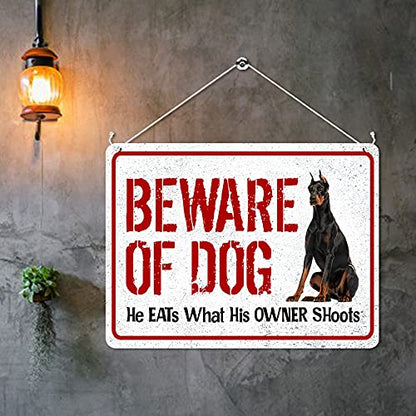 Kruzroyal MP331 BEWARE OF DOG, He eats,What his owner shoots. Funny Novelty Retro Vintage Metal Wall Sign Plaque 20cm x 15cm