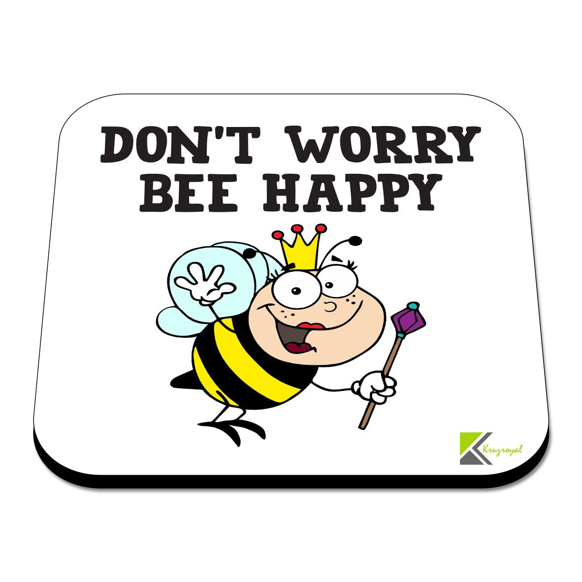 CS327 Don't Worry Bee Happy Novelty Funny Coffee Tea Drink Gift Glossy MDF Wooden Coaster