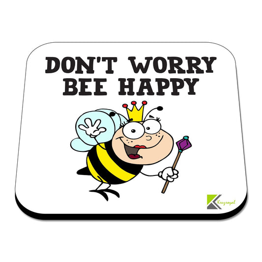 CS327 Don't Worry Bee Happy Novelty Funny Coffee Tea Drink Gift Glossy MDF Wooden Coaster