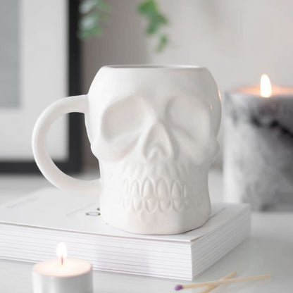 Chic Matte White Skull Mug - 14cm x 16.3cm (1 Pc.) - Features Large Rounded Handle & Skull Shaped, 500ml Capacity - Perfect Halloween Gathering Accessory or Addition to a Skull-Themed Collection