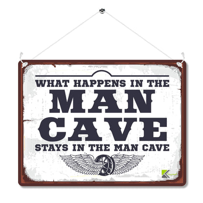Kruzroyal MP120 What happens in the MAN CAVE stays in the man cave Funny Novelty Retro Vintage Metal Wall Sign Plaque 20cm x 15cm