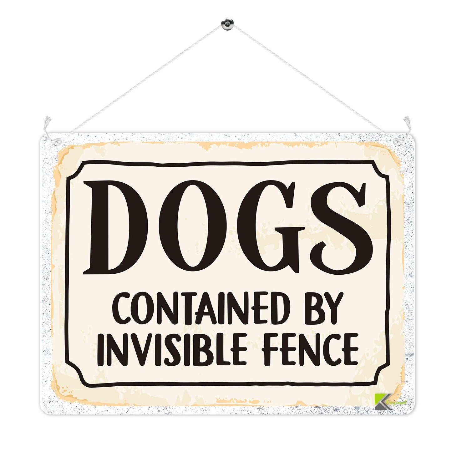 Kruzroyal MP327 DOGS contained by invisible fence. Funny Novelty Retro Vintage Metal Wall Sign Plaque 20cm x 15cm