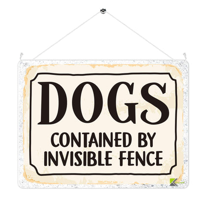 Kruzroyal MP327 DOGS contained by invisible fence. Funny Novelty Retro Vintage Metal Wall Sign Plaque 20cm x 15cm