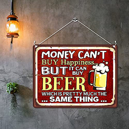 Kruzroyal MP427 Money can't buy happiness... But it can buy beer which is pretty much the same thing... Funny Novelty Retro Vintage Metal Wall Sign Plaque 20cm x 15cm