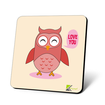 CS634 OWL: Love You Novelty Funny Coffee Tea Drink Gift Glossy MDF Wooden Coaster