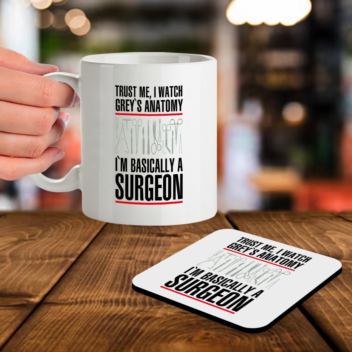 Kruzroyal SM062 Trust Me, I Watch Grey's Anatomy I'm Basically A Surgeon - 11OZ Mug & Matching Coaster Set | Gift for Fans, Doctors, Nurses