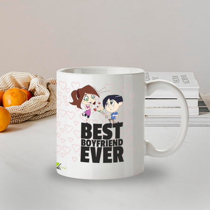 Kruzroyal Best Boyfriend Ever Mug, Cute Cartoon Couple Design, Romantic Novelty Present for Men or Partner, White Ceramic Coffee Cup, 11 oz DZ080