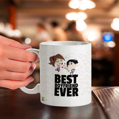 Kruzroyal Best Boyfriend Ever Mug, Cute Cartoon Couple Design, Romantic Novelty Present for Men or Partner, White Ceramic Coffee Cup, 11 oz DZ080